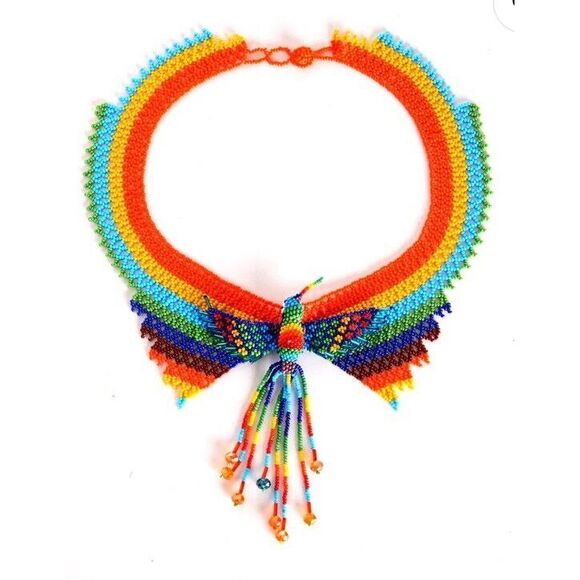 Hand beaded HUMMINGBIRD necklace by Meso American Tribe Artist